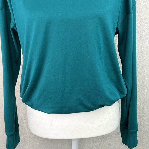 Bally Total Fitness Green Long Sleeve Cut Out Drawstring Back T-Shirt Medium - Picture 5 of 10